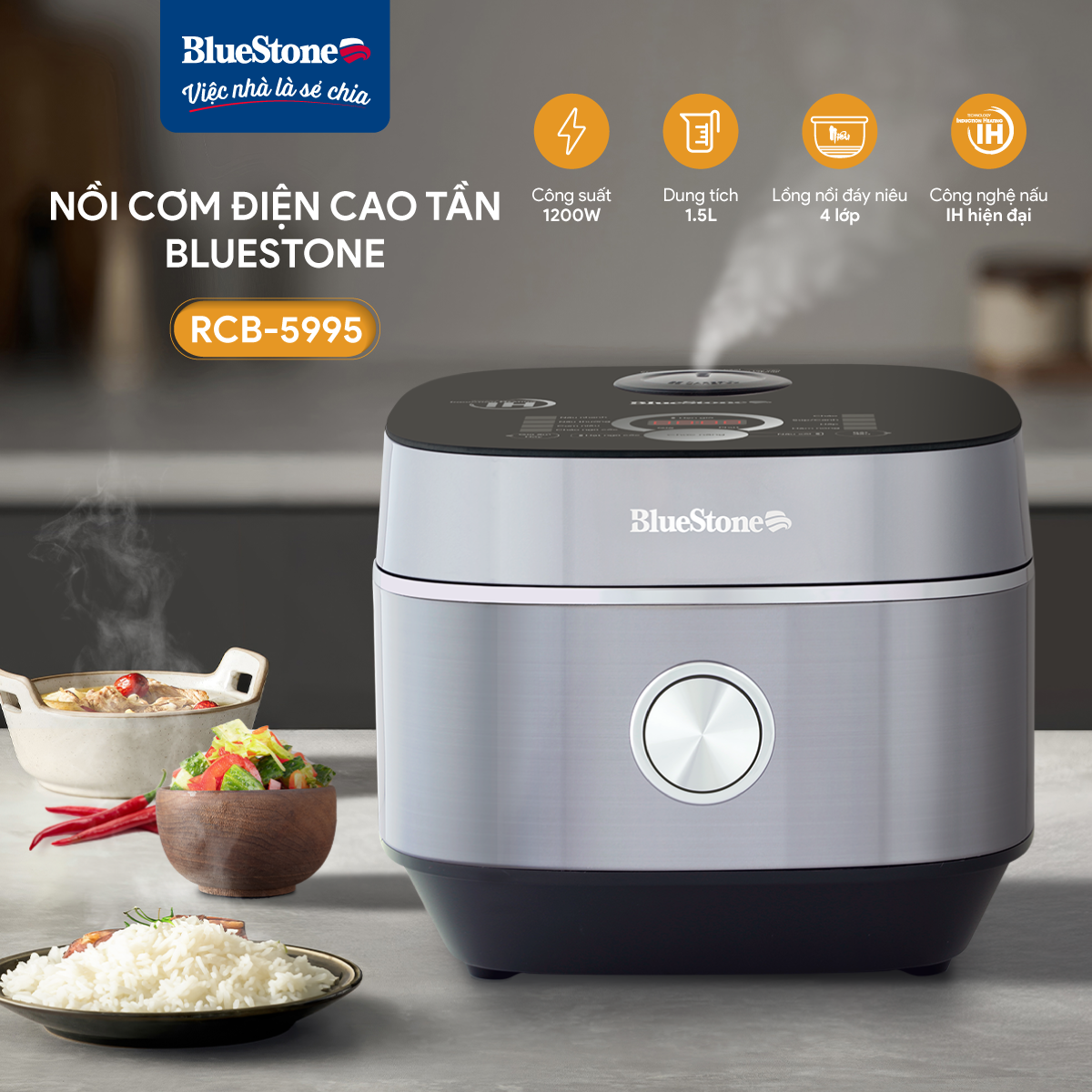 Nồi Cơm Điện Cao Tần BlueStone RCB-5995 1.5 Lít 1200W ảnh 3