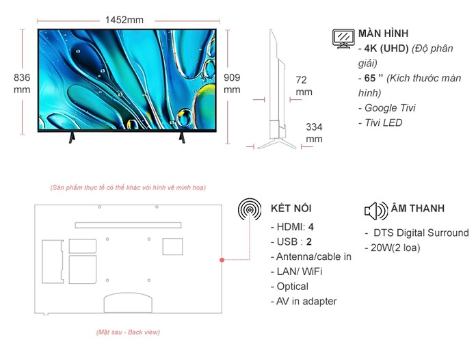 BRAVIA 3 Tivi LED Sony 4K 65 inch K-65S30 Đen ảnh 4