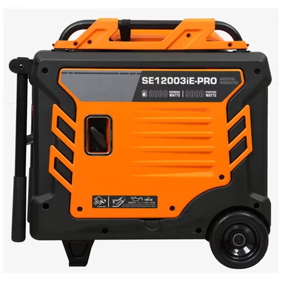 Máy phát điện ba pha điện áp kép 458cc 8kw 380V, công suất tối đa 9kw 220V, máy phát điện biến tần một pha có bánh xe và tay cầm