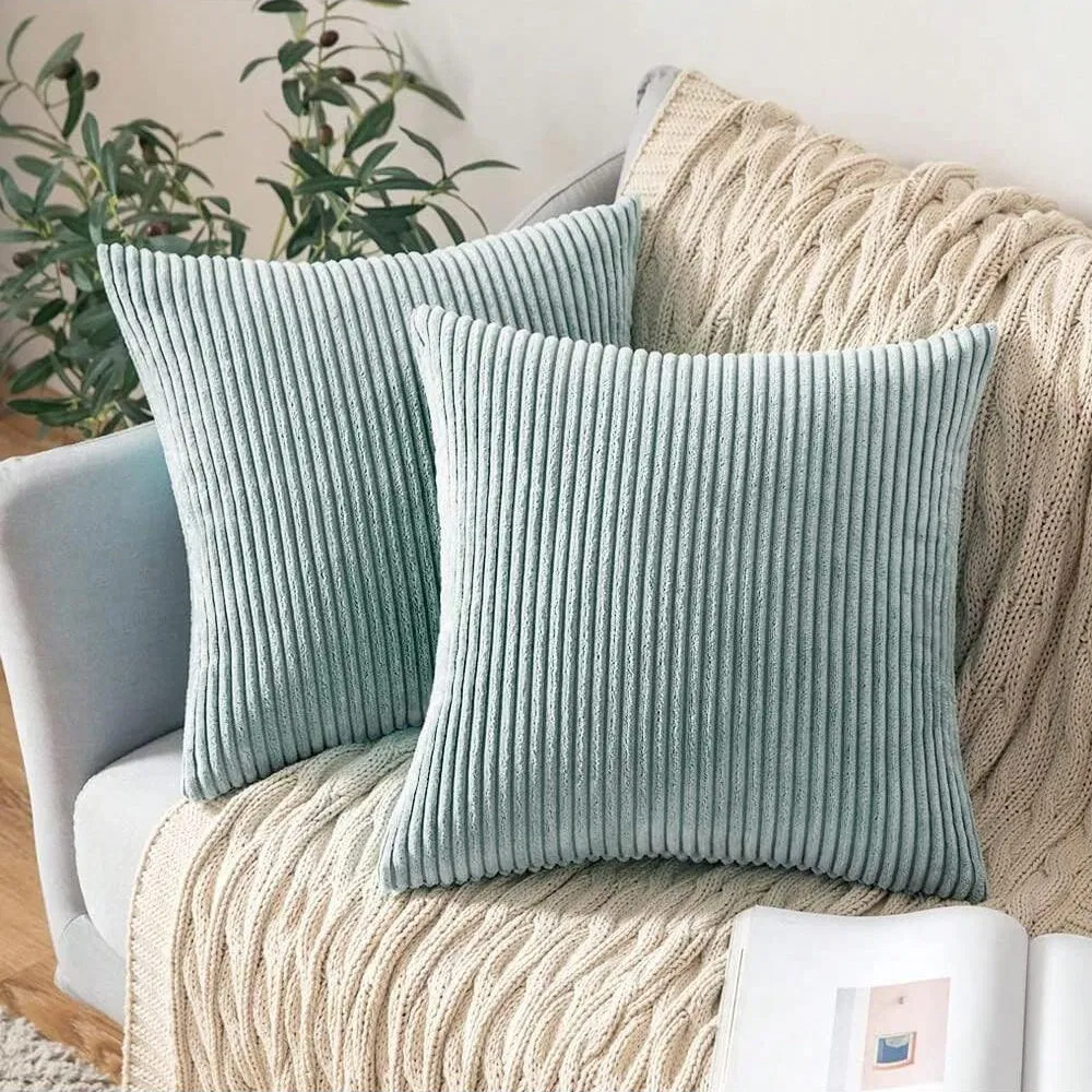 Gối sofa/giường đơn giản bằng vải nhung kẻ sọc dọc ảnh 3