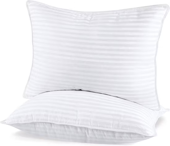 Gối ngủ kẻ sọc bằng vải microfiber màu trắng, gối khách sạn ảnh 3