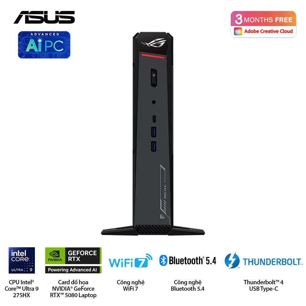 Bộ PC ASUS NUC RNUC15JNK RNUC15JNK7X569A0 (U7 255HX/16GB (2x8GB) DDR5-6400/1TB Gen4 NVMe/Wifi7/RTX 5060/Win11H) ảnh 2
