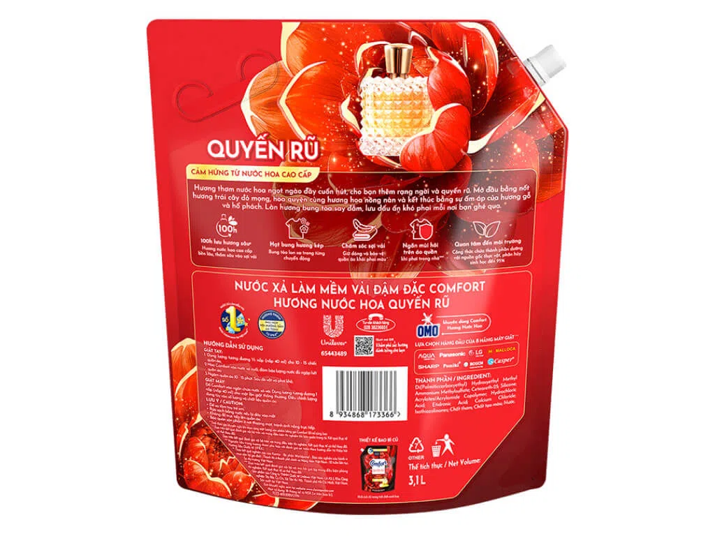 Nước xả vải Comfort hương nước hoa thiên nhiên quyến rũ túi 3.1 lít ảnh 2