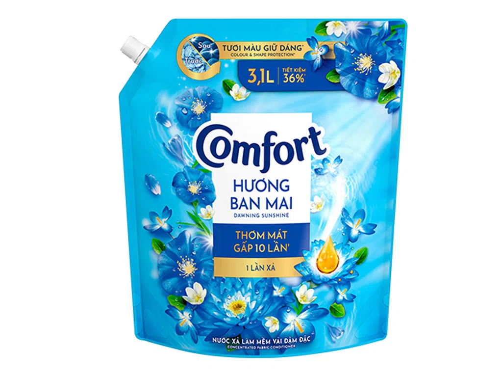 Nước xả vải Comfort đậm đặc một lần xả hương ban mai túi 3.1 lít
