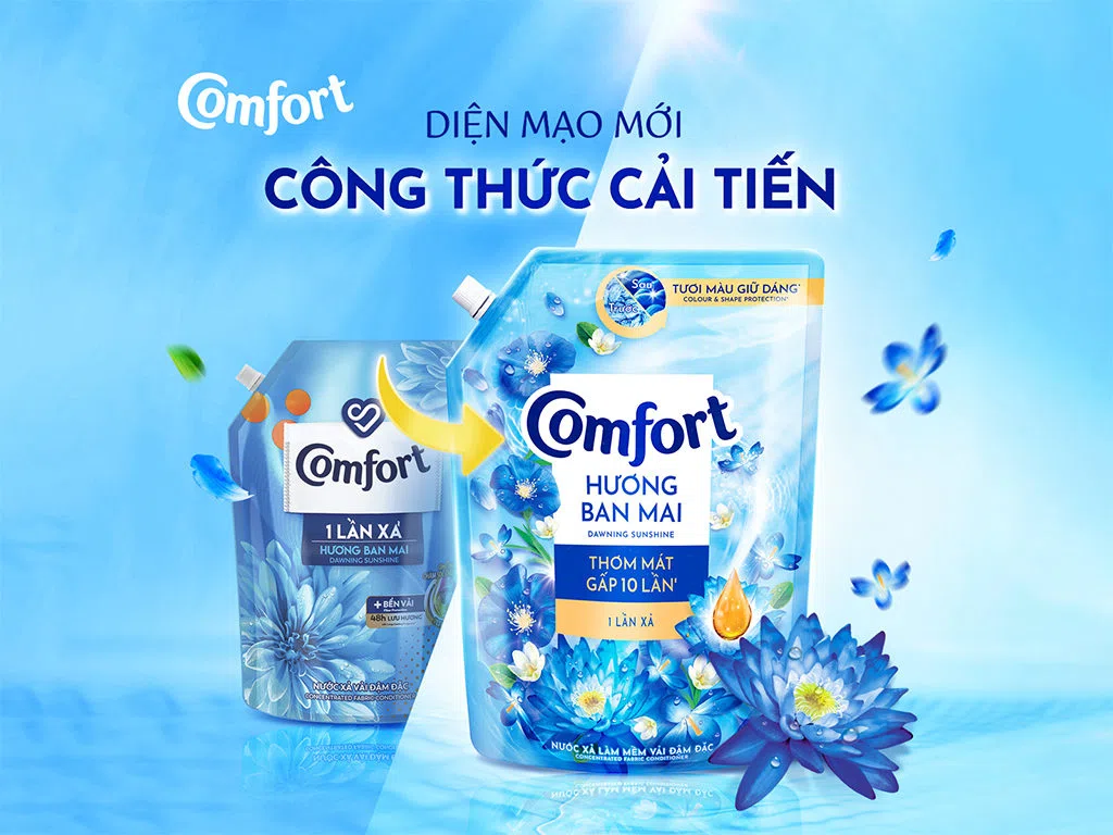 Nước xả vải Comfort đậm đặc một lần xả hương ban mai túi 3.1 lít ảnh 4