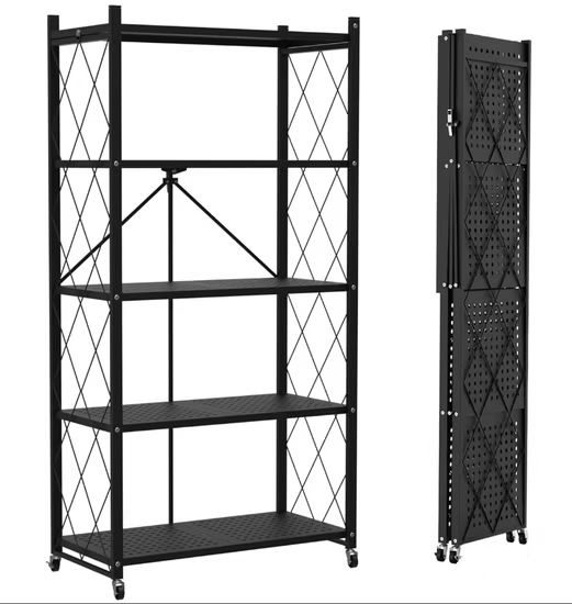 Kệ lưới di động, kệ lưu trữ gấp gọn, kệ thép 5 tầng có bánh xe