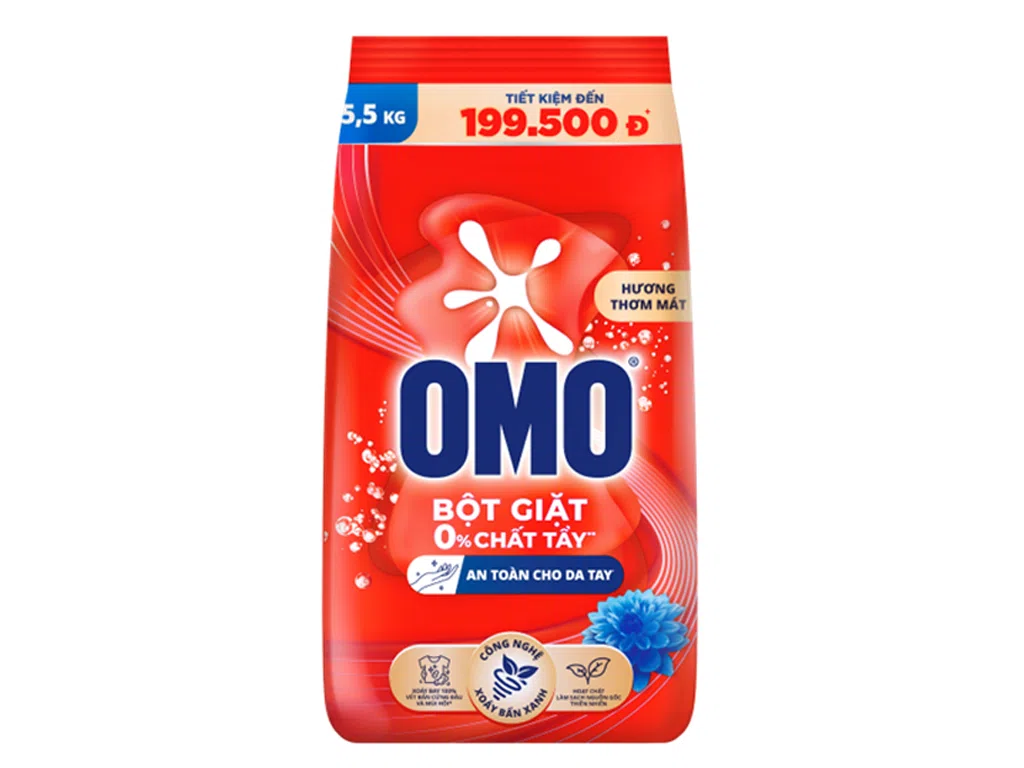 Bột giặt OMO công nghệ giặt xanh giúp xoáy bay vết bẩn loại bỏ mùi hôi túi 5.5kg