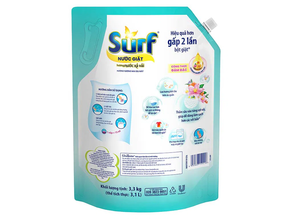 Nước giặt Surf đậm đặc hương sương mai dịu mát túi 3.3 kg ảnh 2