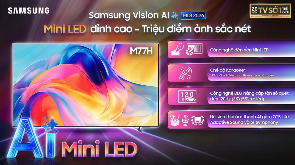 Smart Tivi MiniLED Samsung Vision AI 4K 65 inch UA65M77HAKXXV Đen ảnh 1