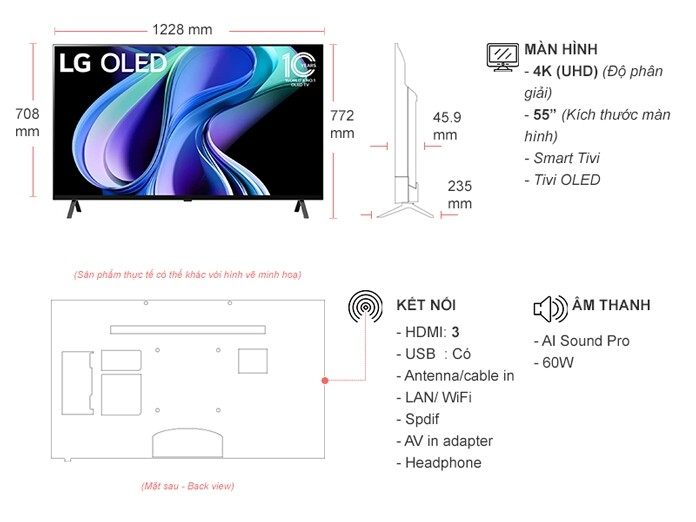 Smart Tivi OLED LG 4K 55 inch OLED55A3PSA Đen ảnh 4